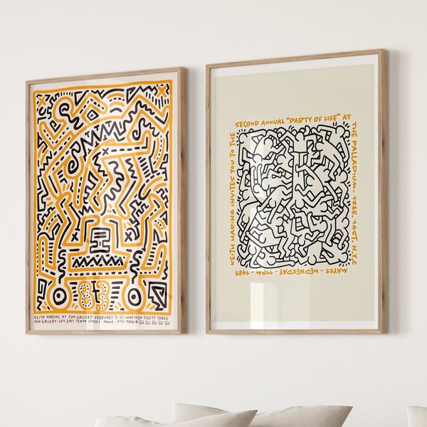 Ensemble de 2 affiches Keith Haring, Keith Haring print, Haring, Gallery wall set, Modern wall art, abstract print set, digital download