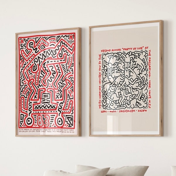 Ensemble de 2 affiches Keith Haring, Keith Haring print, Haring, Gallery wall set, Modern wall art, abstract print set, digital download