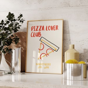 Pizza Lover Club, Arte de pared de pizza, Impresión de cocina, citas de cocina, cartel de cocina, arte de cocina moderno, arte de pared imprimible, descarga instantánea