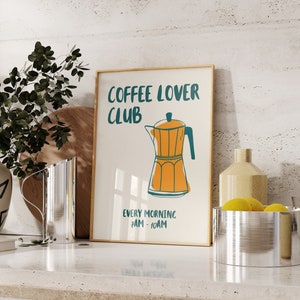 Coffee Lover Club, Arte de pared de café, Impresión de cocina, citas de cocina, cartel de cocina, arte de cocina moderno, arte de pared imprimible, descarga instantánea