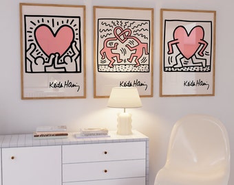 Set van 3 Keith Haring-posters, Keith Haring-poster, Keith Haring-print, afdrukbare muurkunst, galeriemuurset