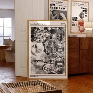 Impression Disco, gros titre d'art mural, décoration girly rétro, affiche de mode, affiche boule disco, poster vintage, decoration année 70