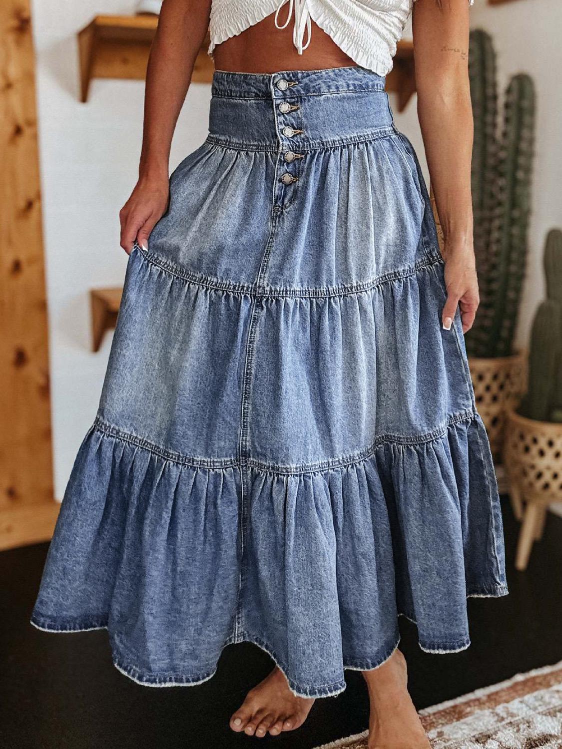 Denim Tiered Skirt