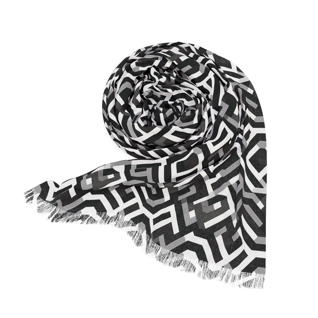 Black and White Scarf Geometric Pattern Scarf Monochrome Shawl Wrap Art ...
