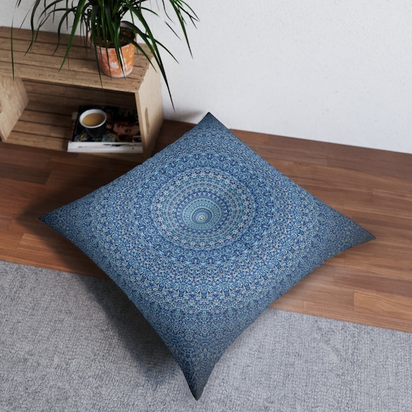 Mandala Square Tufted Floor Pillow, Meditation Cushion, Zafu, Floor Pillow Seat, Tufted Cushion, Yoga Cushion, Stress Relief Meditation Pouf