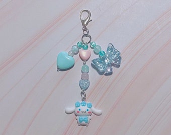 Kitty, personnage kawaii mignon tendance, maillon de chaîne de perles de l'an 2000, porte-clés coeur coquette