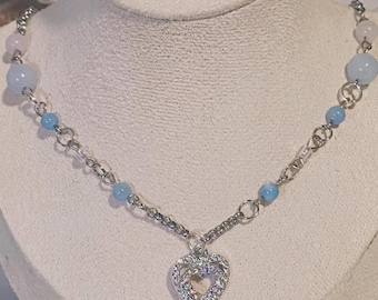 Y2K Coquette Pink Heart Necklace, Silver Heart Pendant Chain Link Necklace, Dainty pendant necklace, women&#39;s jewelry gift, diy necklace