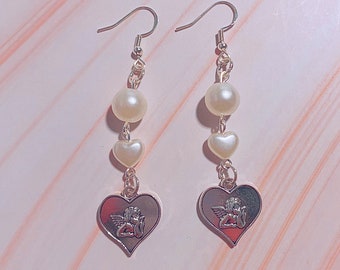 Pendientes de ángel de plata, joyas delicadas y coquetas, joyas de cuentas, pendientes hechos a mano, pendientes de plata, pendientes de perla