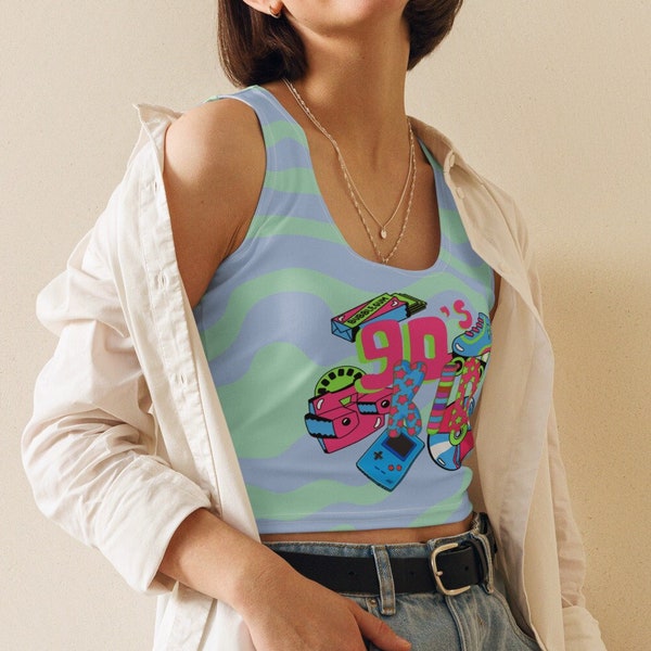 90's Kid Crop Top, Women's Crop Tops, Beach Shirts, Girls Gym Clothes, Retro Tank Tops, Nostalgic Clothing