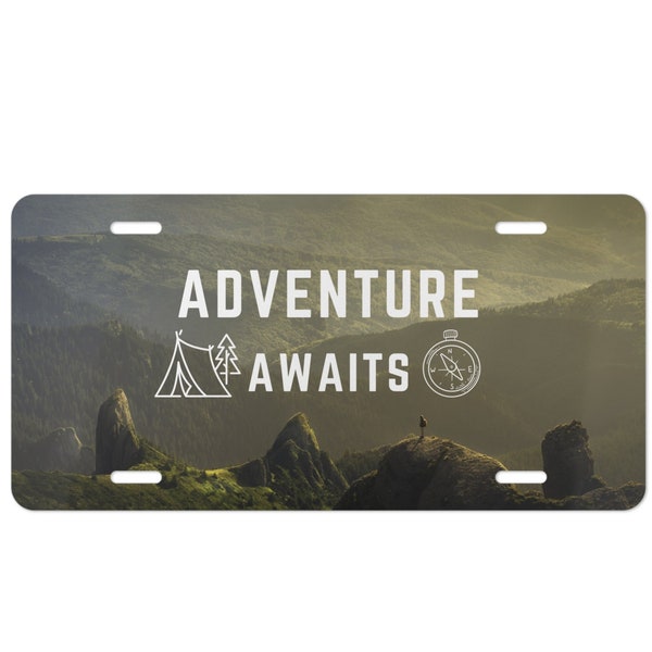 Adventure Awaits Vanity Plate, Nature Vibes, Car License Plate, Custom Vanity Plates, Unique Gifts Ideas