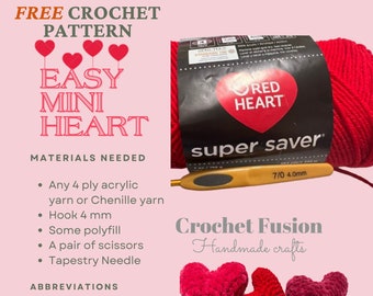 Free Mini Heart Crochet Pattern | Instant Download | PDF Pattern Only