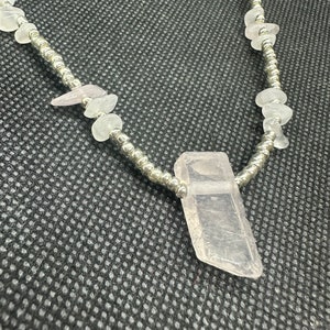 Rose Pink Quartz Pendant Necklace for Inner Peace & Healing, Hand Made with Silver Beads, Elegant and Simple Girly Girl Necklace