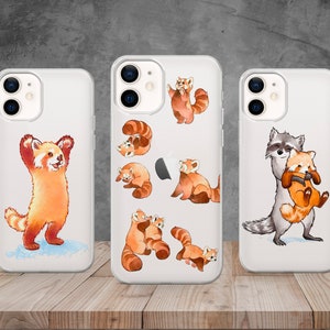 Funda de teléfono transparente con diseño de panda rojo, bonita funda de dibujos animados para iPhone 16, 15, 14, 13, 12, 11, 8, Samsung S24, S23, S22, A73, Pixel 9, 8, 7, 6