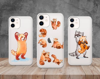 Red Panda Transparent Phone Case Cute Cartoon Cover for iPhone 17, 16, 15, 14, 13, 12, Samsung S25, S24, S23, S22, A73, Pixel 10, 9, 8, 7, 6