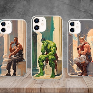 Superhero Pose Phone Case Thor Art Cover for iPhone 16, 15, 14, 13, 12, 11, 8, Samsung S25, S24, S23, S22, Pixel 9, 8, 7