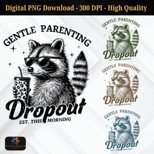 Funny Raccoon Mom Life PNG: Gentle Parenting Clipart (Digital Download)