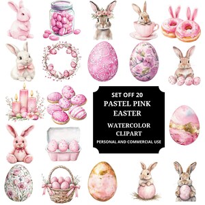 Pastell Rosa Oster Clipart Bundle: Aquarell Osterhasen, Kaninchen und Eier für Scrapbooking, Junk Journals, Karten & Kinderzimmer Deko