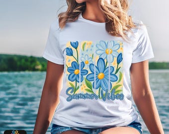 Summer Vibes PNG: Watercolor Floral Shirt Design (Digital Download