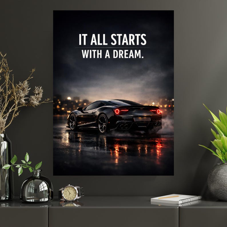Luxury Car Poster Dream Quote Wall Art Motivational Office Garage Decor ...