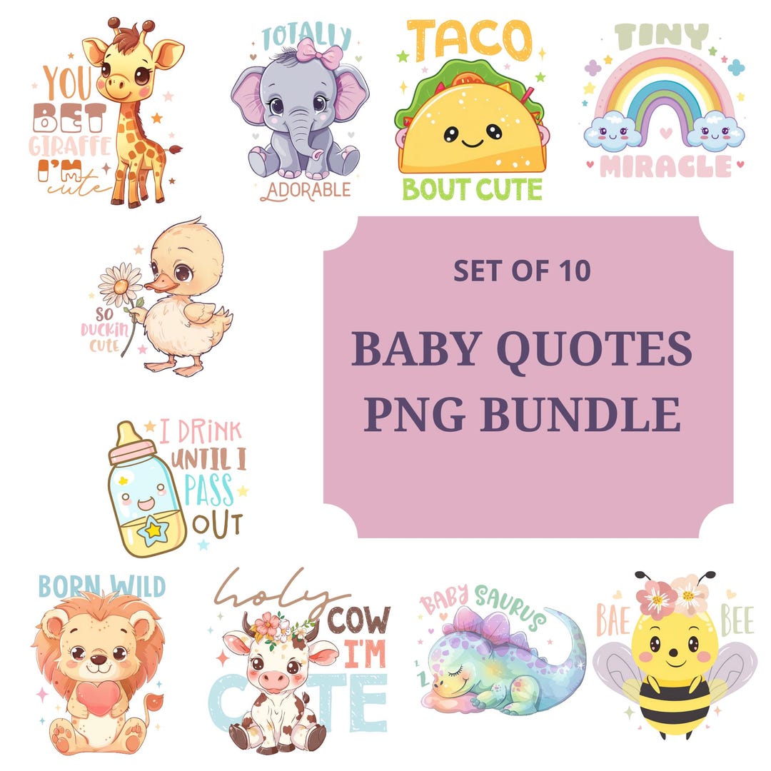 Funny Baby Quotes PNG Bundle Animal Baby Clipart for Onesies - Etsy
