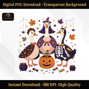 Halloween Goose PNG, Witch Goose Digital Download, Funny Skeleton Goose Clipart, Fall Pumpkin Goose PNG, Sublimation Design