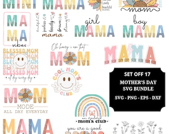 Mothers Day SVG Bundle Retro Mom Mama Floral Quotes PNG Cricut Designs