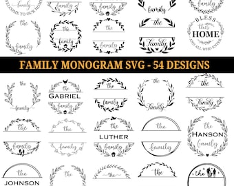 Family Wreath SVG Bundle 54 Monogram Designs Split Last Name Round Wreath
