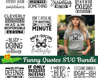Funny Quotes SVG Bundle: Humorous Craft Designs (Digital Download)