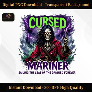 Cursed Skeleton Pirate PNG – Gothic Mariner Clipart, Haunted Sea Skeleton Art, Dark Fantasy Pirate Digital Download for T-shirt, mugs & more