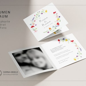 Hochzeitseinladung BLUMEN TRAUM | personalisierte Karte mit Foto | Klappkarte Quadrat 14,8 cm
