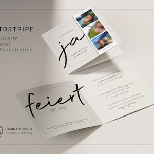 Hochzeitseinladung JA! FOTOSTREIFEN | personalisierte Karte mit Fotostreifen | Klappkarte Quadrat 14,8 cm