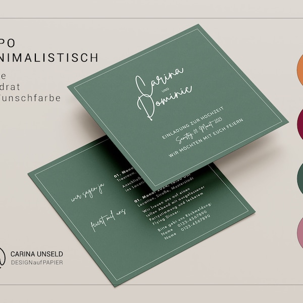 Hochzeitseinladung TYPO MINIMALISTISCH | personalisierte Karte in Wunschfarbe | Quadrat 14,8 cm