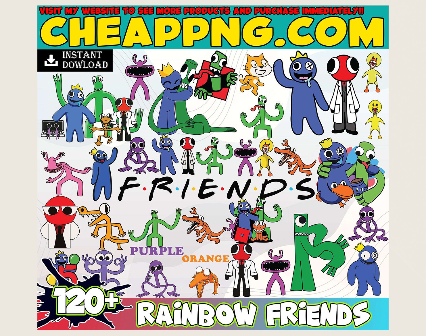 rainbow friends Clipart PNG bundle, Blue PNG Bundle, Rainbow friends png,  Rainbow blue red orange green Premium Png, Doors Clipart png