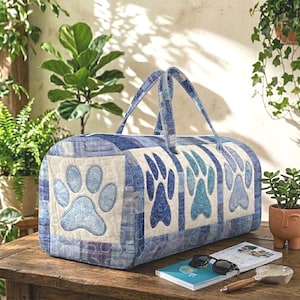 Haustier Pfote gesteppte Tasche, Haustier Pfote Seesack, blaue Pfotenabdruck Reisetasche, Hund Katze Pfoten-Tasche Patchwork Haustier-Tote, Geschenk für Tierliebhaber