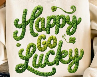 Happy Go Lucky Png, St Patricks Day Shirt Design Png, Retro St Patricks Graphic, Fun St. Patty's Sublimation Design, Irish Png for Shirts