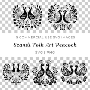 Scandi volkskunst Peacock Svg, Majestic Peacock Svg, exotische vogel Svg, elegante Peacock Wings Vector, Peacock Bird Svg, fancy Peacock Plume Svg