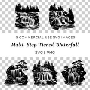 Cascade à plusieurs niveaux Svg, Cascade Svg cascade, rivière Svg rivière, Svg cascade multi-niveaux, Cascade montagne vectorielles en couches