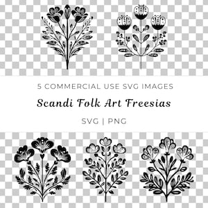 Art folklorique scandinave freesias Svg, vecteur floral scandinave, freesia nordique Svg, freesias bohèmes, vecteur de fleurs folkloriques suédoises, Svg folklorique botanique