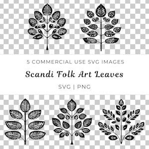 Art folklorique scandinave feuilles vecteur, Art folklorique feuille Svg, conception rustique de feuilles organiques, pays feuilles Svg, feuillage nordique Svg, feuilles des bois Svg