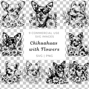 Chihuahua SVG Bundle, Floral Clipart, Cute Dog Clipart, Dog Mom Shirt Design, Unique Pet Design, Cute Chihuahua SVG, Perfect for Dog Lovers