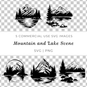 Mountain and Lake Scene Svg, Mountain and Forest Svg, Lake Life Mountain Clipart, Adventure Explore Svg, Commercial Use, Digital Download