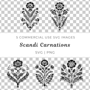 Oeillets d'art folklorique scandinave Svg, Svg de fleurs scandinaves, vecteur floral nordique, oeillets d'art folklorique, fleurs Cottagecore, vecteur d'amoureux de la nature