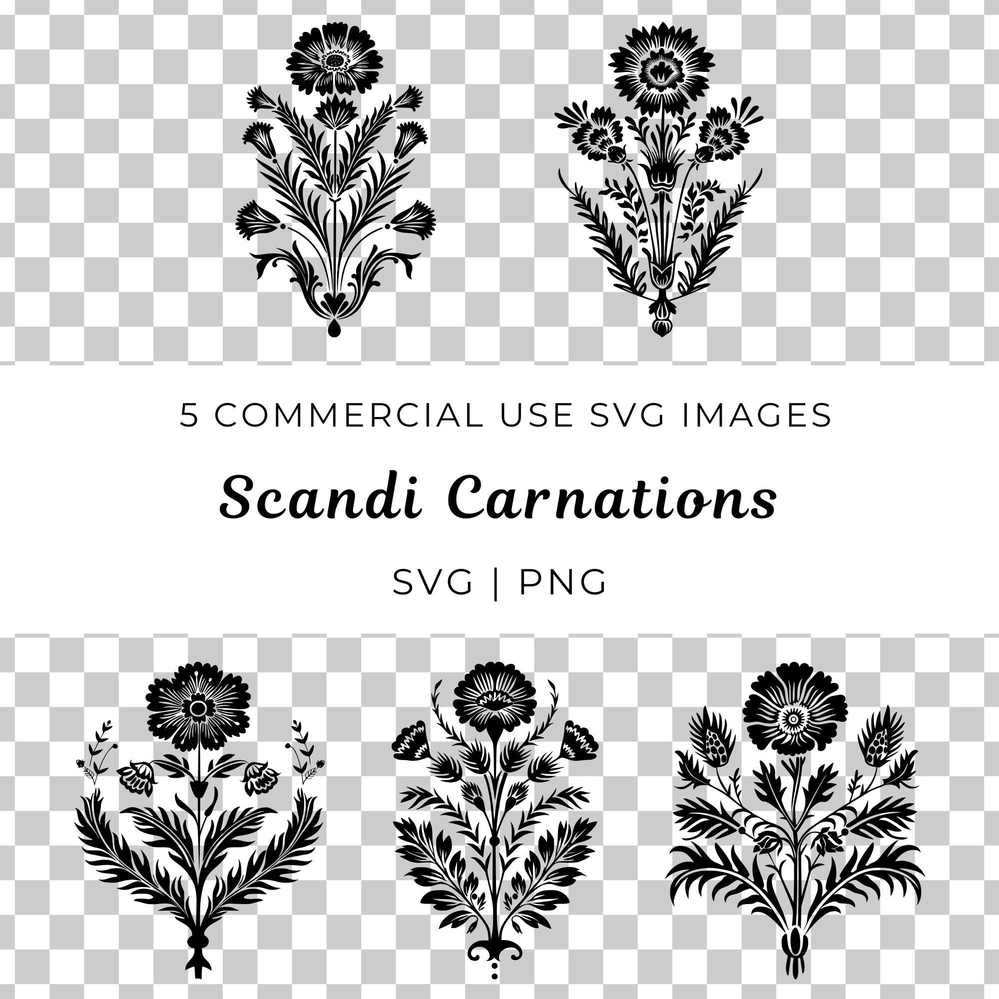フラワー・ガーデニング svgdsxfvgsxd Scandi Carnation SVG, Nordic Floral Vector, Cottagecore Flowers