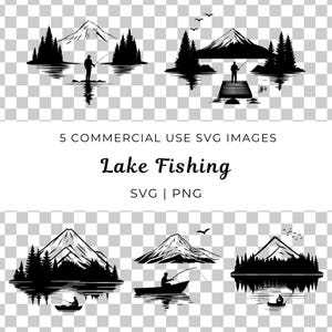 See Angeln SVG, Bergsee Angeln Vektor, Wald Abenteuer SVG, See Angeln Szene Vektor, Wildnis entkommen SVG, Malerische Angeln SVG