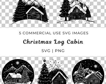 Rustic Christmas Cabin SVG, Snowy Winter Scene (Digital Download)