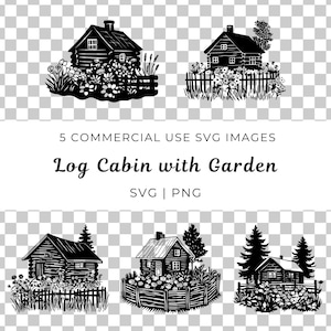Tuin hut Svg, bloemen hut Vector, rustieke tuin hut, bosrijke hut Svg, blokhut scène Vector, bloeiende hut Svg, natuur hut Svg