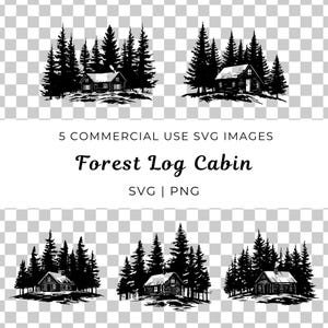 Forest Log Cabin Svg, Rustic Wooden Cabin, Forest Scene Clipart, Mountain House Svg, Nature Vector, Log Cabin Design, Forest Landscape SVG