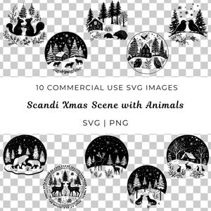 Skandinavische Weihnachtsszene SVG, Skandinavische Weihnachtstiere, Nordische Tiere, Skandinavische Weihnachtsszene, Winterwald SVG, Festliche Waldtiere