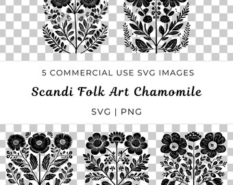 Scandi Folk Art Chamomile Vector, SVG PNG (Digital Download)