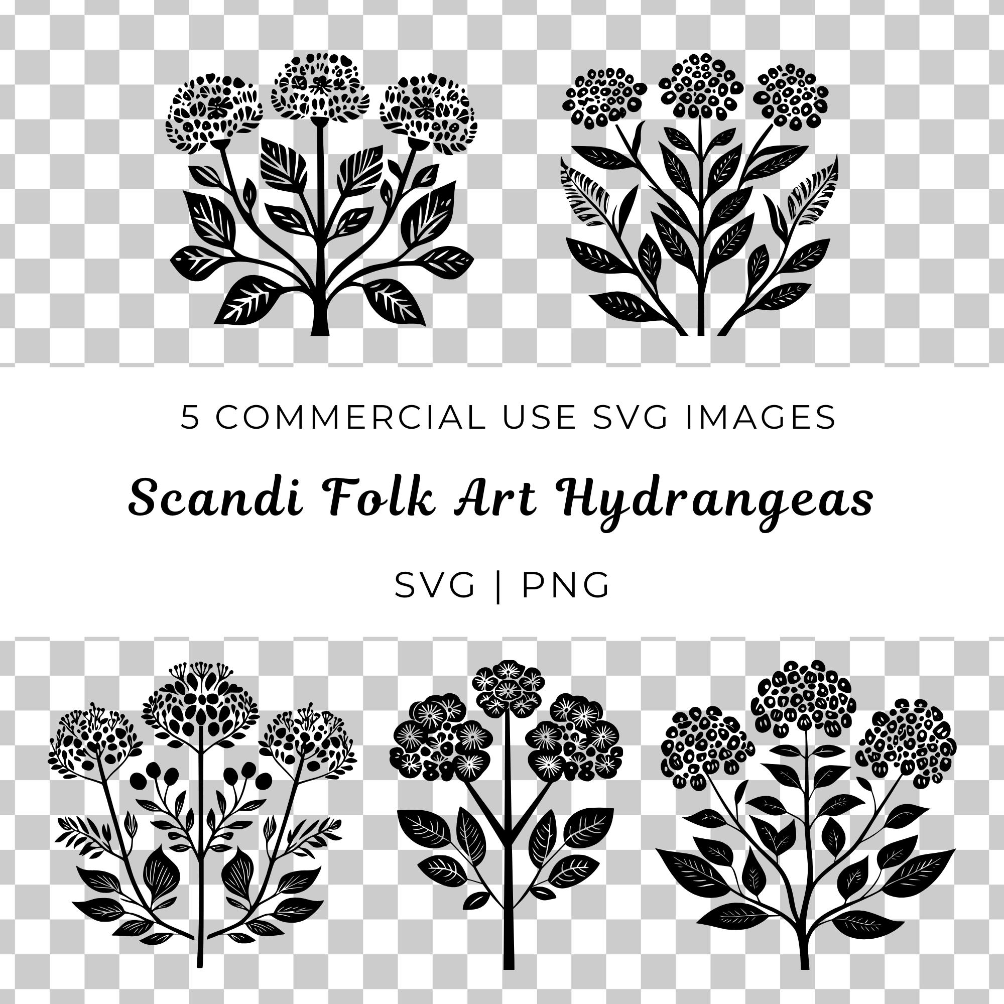 Scandi Folk Art Hydrangeas Vector, Rustic Floral SVG PNG (digital
